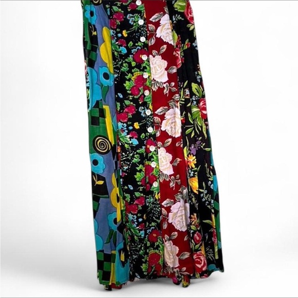 Colorful Vintage JouJou 90's Maxi Skirt With Buttons And Side Slits - Picture 4 of 7